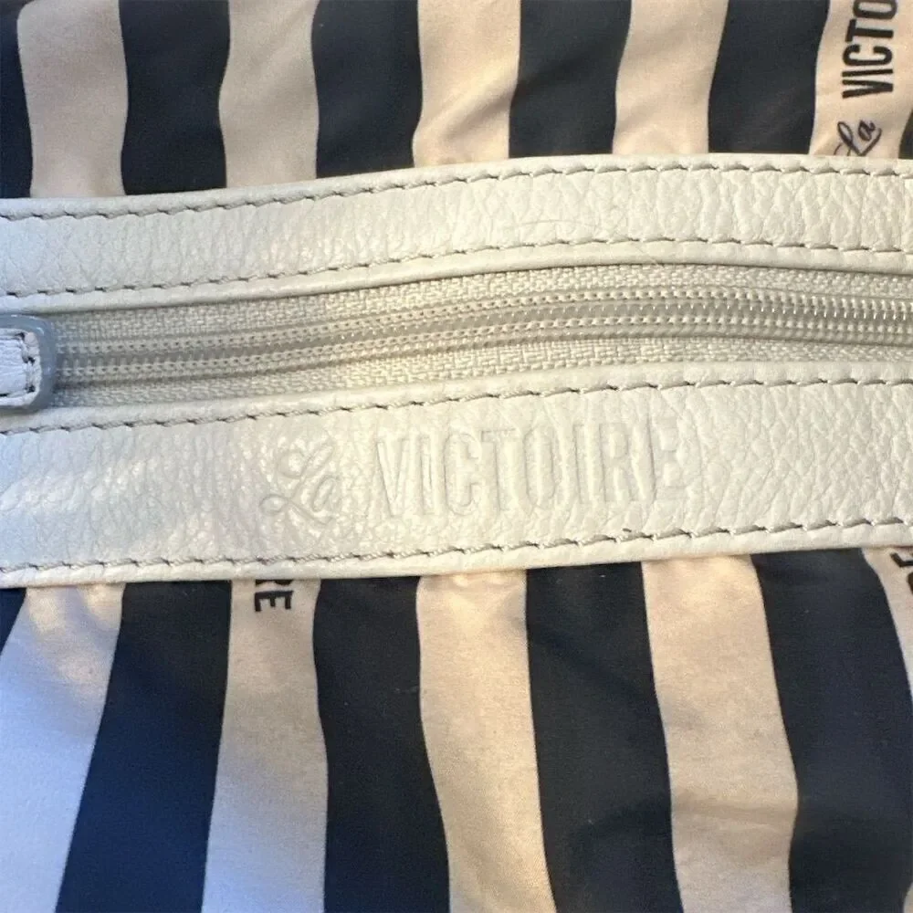La Victoire Vintage Off White Cream Soft Leather Gold Hardware Shoulder Bag